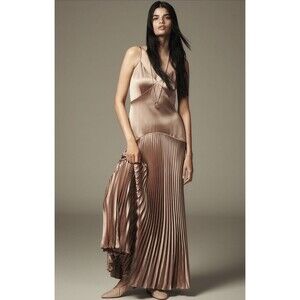 Anthropologie Cami NYC Maxi Dress Beige Jennelyn Pleated Wedding Size 12 NWT
